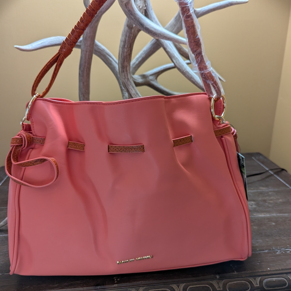 Badgley Mischka Coral Hobo Bag with Drawstring Design